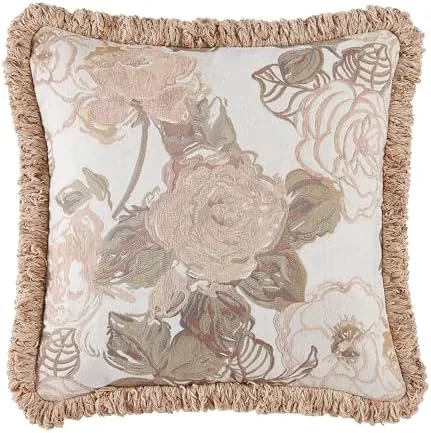 austin horn classics beauty jacquard decorative pillow 20 x 20 accent cushion with brush fringe edge polyester fiber filled non zippered primrose collection
