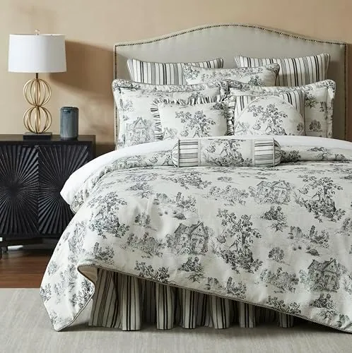 austin horn classics cosmopolitan toile 3 piece comforter set in carbon king oversized 108x95 comforter 20x36 set of 2 shams with added flange