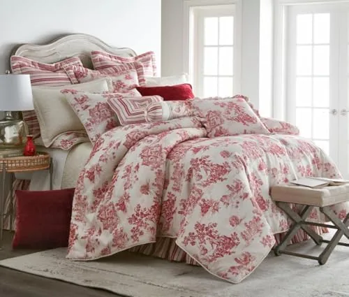 austin horn classics cosmopolitan toile 3 piece comforter set in red king oversized 108x95 comforter 20x36 set of 2 shams with added flange